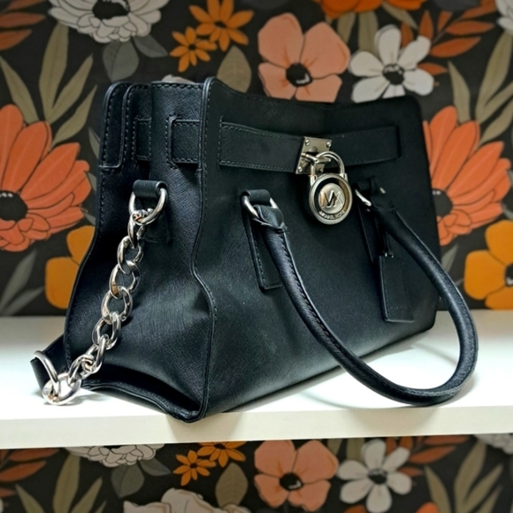 Hamilton Saffiano Leather East West Satchel Black/Silver - Picture 7 of 8